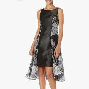 Tahari ASL Sleeveless Fit and Flare Overlay Dress – Black Floral – Sz 12 – NWT